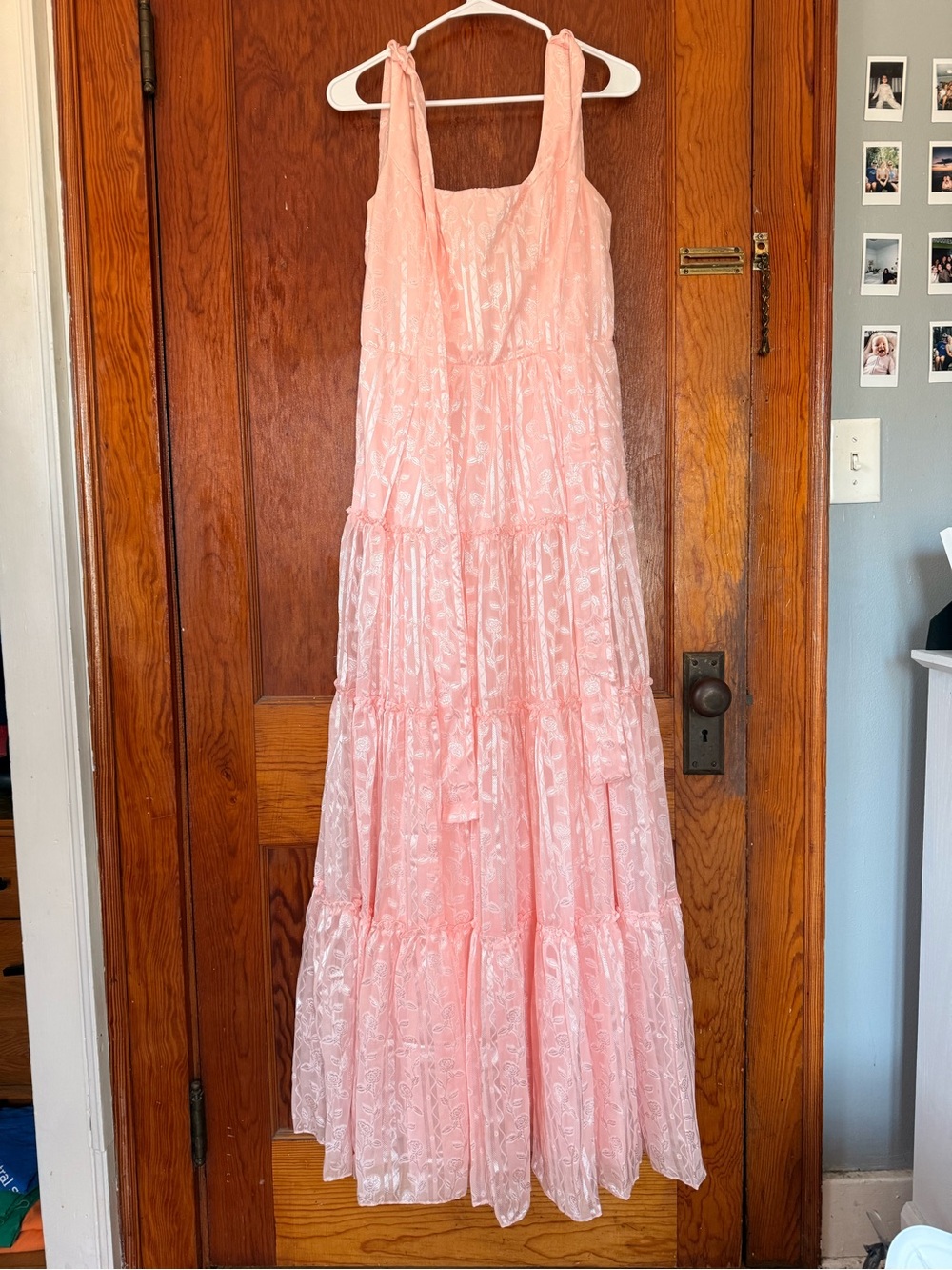 Picturesque Allure Blush Pink Jacquard Tie-Strap Maxi Dress - Picture 2 of 5